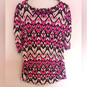 ALFANI WOMAN SIZE 1X HEART MULTI-COLORED SHORT SLEEVE BLOUSE TOP SHIRT